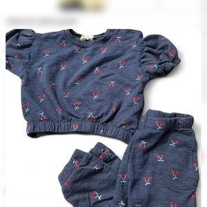 Jessica Simpson Navy Blue & Red Cherry Kids Matching Set